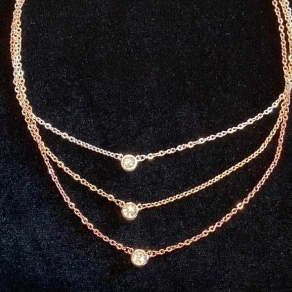 New Liv Oliver Tri Color Multi Layer 18 k gold plated Cz Necklace.